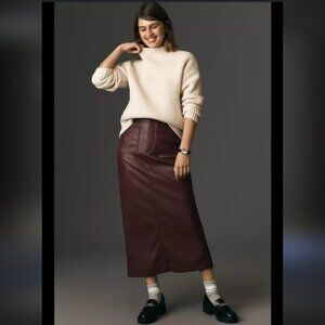 Anthropologie Colette Faux Leather Midi Skirt by Maeve